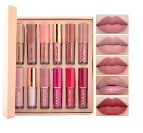 12Pcs/Box Matte Liquid Lipstick + High Shine Transparent Clear Lip Gloss