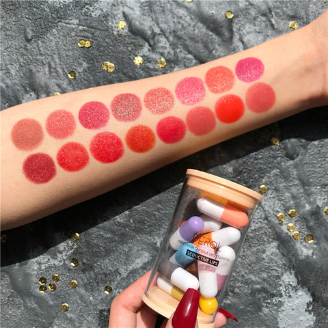 16 colors Mini Capsule Lipstick Set Waterproof Non-stick Cup Carry Pill