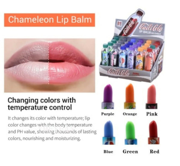 Novelty Soda Coca Cola Cute Moisturizing Lip Balm Color Change 24 pcs Display