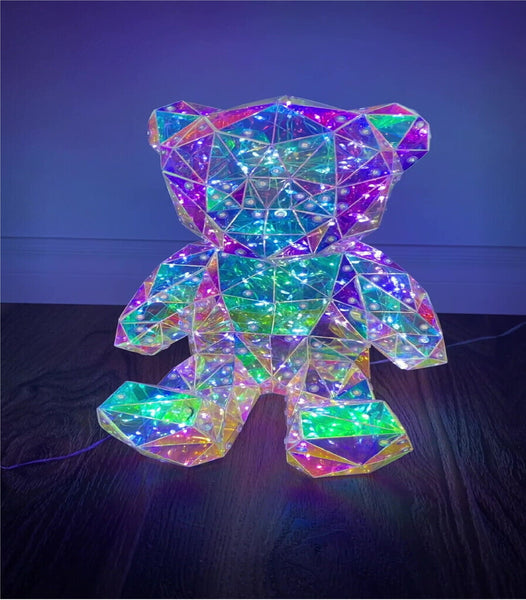 LED Light Up Teddy Bear Holographic Iridescent Lights Birthday Holiday Gift