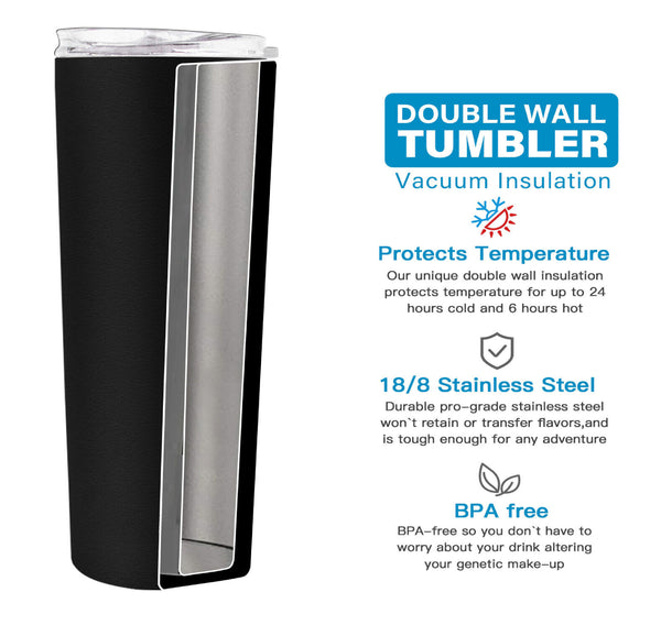 GADZEE 26 oz Stainless Steel Skinny Tumbler Insulated Cup w/Lid & Straw